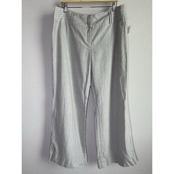 Cato Women’s Gray Linen Blend High Rise Dress Pants Size 16 Petite Stripes NEW - Picture 3 of 12
